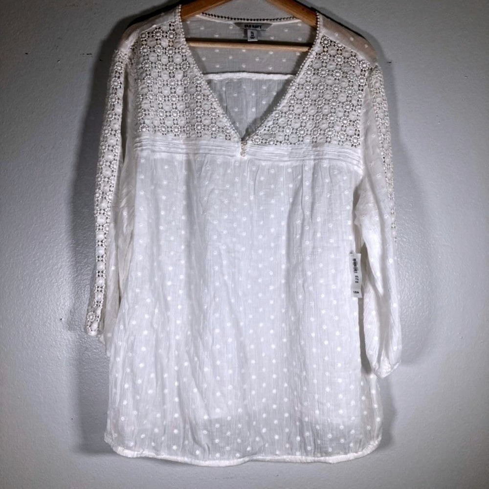 NWT Old Navy Womens XXL White Swiss Dot Crochet Lace V-Neck Blouse